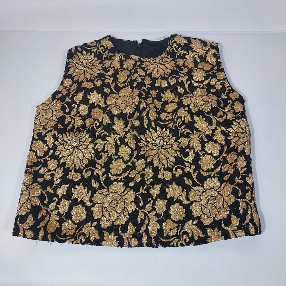 Gold Metallic Brocade Sleeveless Top 1960 Groovy Vintage Custom - Picture 10 of 10
